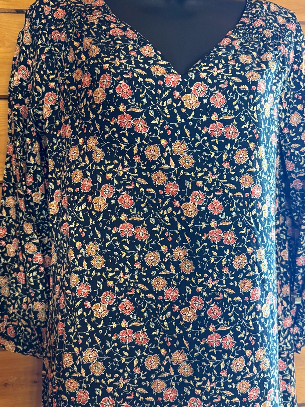 Old Navy Black Floral V-Neck Long Sleeve Dress with Pink Roses 🌹 mini - Picture 6 of 10